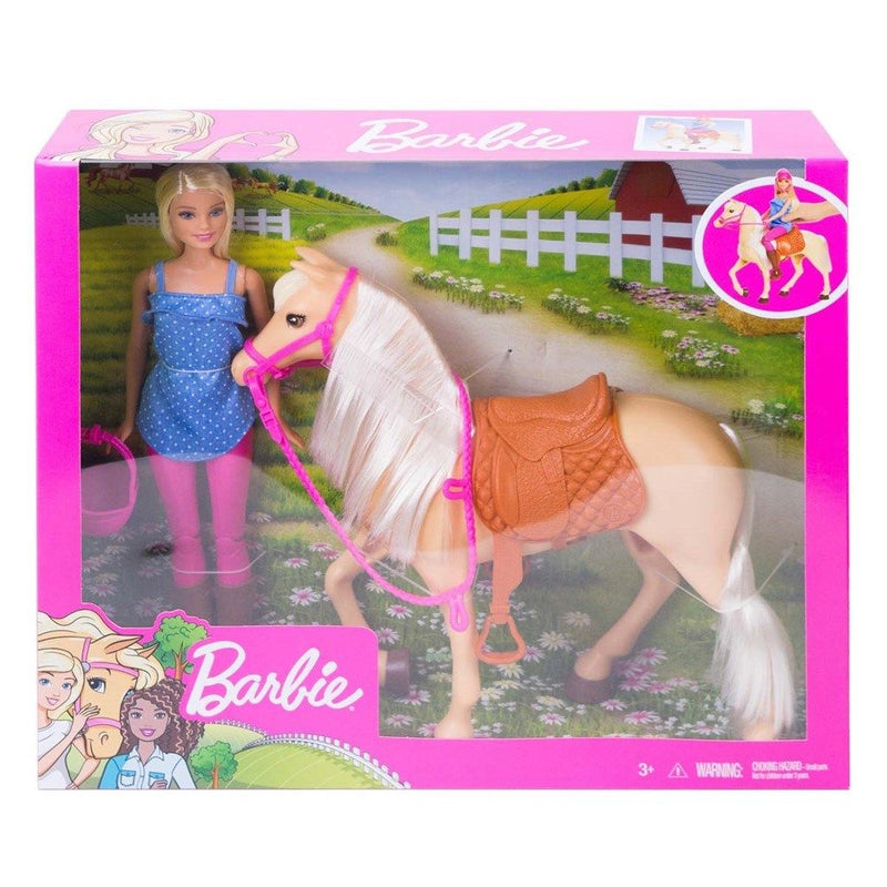 Barbie dukke og hest (blond)